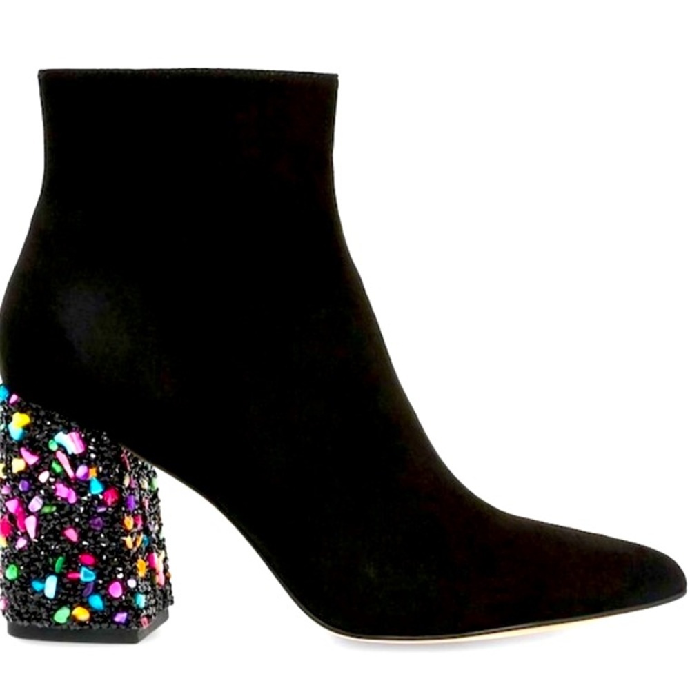 Sold! NIB Betsey Johnson Riverr Black Pointy Crystal Embellished Boots 8.5 - Picture 3 of 11
